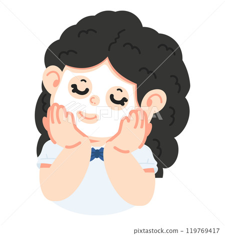 girl applying facial mask on her face girl applying facial mask on her face 119769417