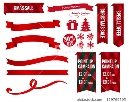 Christmas color ribbon coupon banner badge icon set - red Christmas color ribbon coupon banner badge icon set - red 119769505