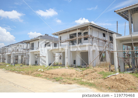 construction residential new house with prefabrication system in progress at building site construction residential new house with prefabrication system in progress at building site 119770468