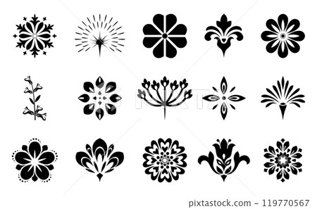 Flowers icon set. Flowers isolated on transparent background. Flowers in modern simple. Cute round flower plant nature collection. Vector illustrator Flowers icon set. Flowers isolated on transparent background. Flowers in modern simple. Cute round flower plant nature collection. Vector illustrator 119770567