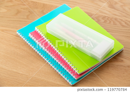 Colorful spiral notebook and pencil case Colorful spiral notebook and pencil case 119770784