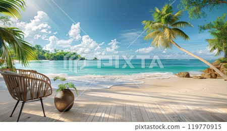 Beachfront Relaxation With a View of Rolling Waves and Palm Trees 119770915