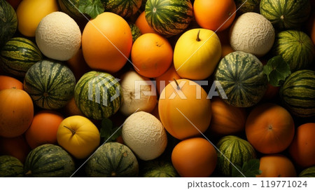 Fresh watermelons and melons. ai generated art image 119771024