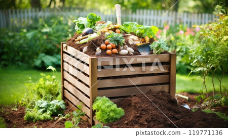 Wooden box with rotten fruits. ai generated art image 119771136
