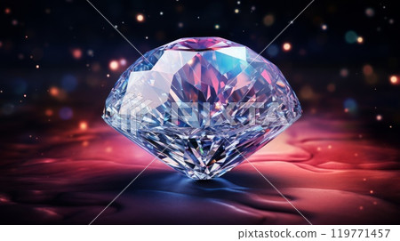 Big dazzling round cut diamond diamond on a black space background. Neural network ai generated art 119771457