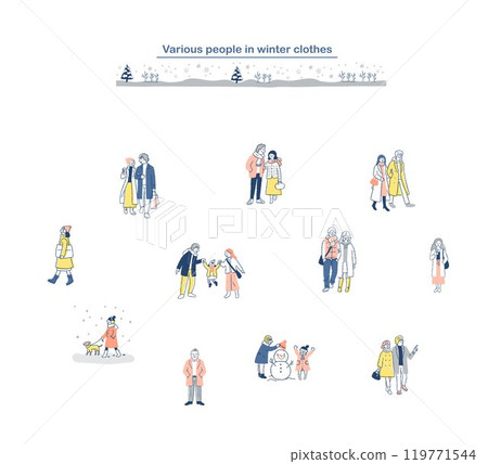 Various people walking winter set Various people walking winter set 119771544