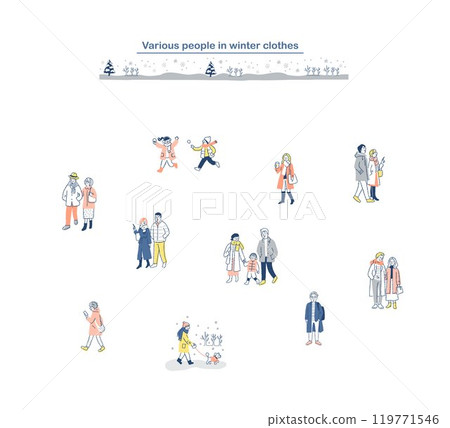 Various people walking winter set 119771546