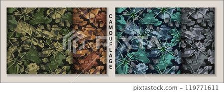 Seamless camouflage patterns with forest litter, dry bark pieces, crawling big spiders. Wild nature. Spotty background for apparel, fabric, textile, sport goods. Seamless camouflage patterns with forest litter, dry bark pieces, crawling big spiders. Wild nature. Spotty background for apparel, fabric, textile, sport goods. 119771611