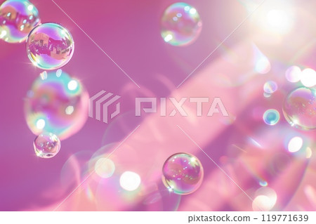 Pink soap bubbles floating in the air. Natural freshness summer holiday background. Neural network ai generated art 119771639
