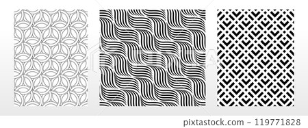 Geometric set of seamless black and white patterns. Simple vector graphics. Geometric set of seamless black and white patterns. Simple vector graphics. 119771828