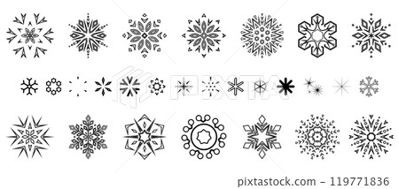 Snowflakes icon collection. Graphic modern black and white ornament. 119771836