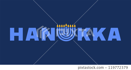 Happy Hanukkah banner, background, poster with Menorah illustration. Modern design for traditional 119772379