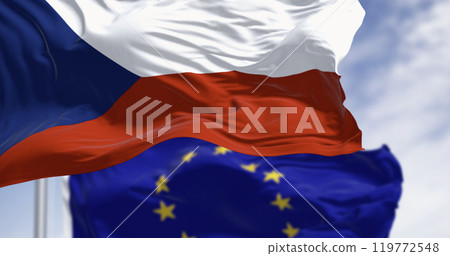 Czech Republic and the European flag waving 119772548