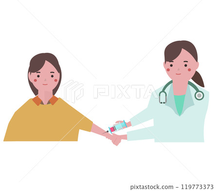 A female nurse giving an injection to a patient. Vector illustration A female nurse giving an injection to a patient. Vector illustration 119773373