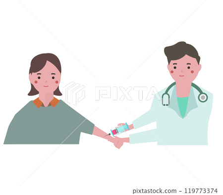 A male nurse giving an injection to a patient. Vector illustration 119773374