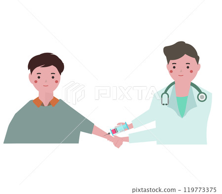 一名男護士和一名正在註射的病人。向量圖 一名男護士和一名正在註射的病人。向量圖 119773375