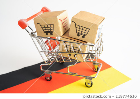 Online shopping, Shopping cart box on Germany flag, import export, finance commerce. 119774630