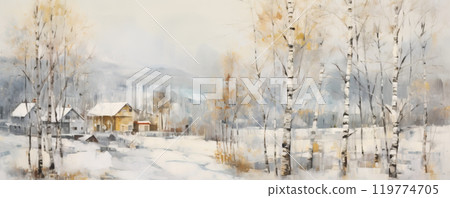 Peaceful Winter Landscape with Birch Trees and Snowy Path 119774705