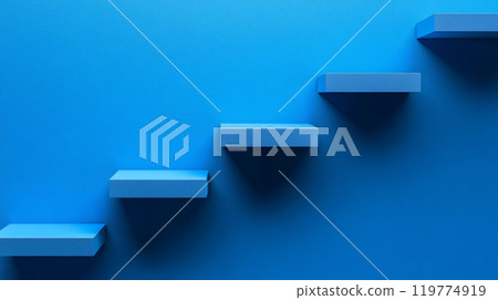 Abstract Blue Staircase Concept with Ascending Steps and Shadows Abstract Blue Staircase Concept with Ascending Steps and Shadows 119774919