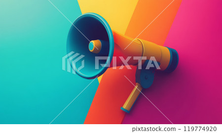 Colorful Megaphone Levitating Against Vibrant Pink and Blue Background 119774920