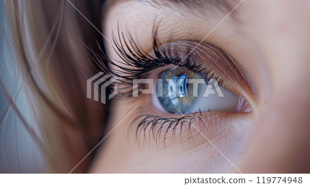 Extreme Close-Up of Blue Eye with Long Eyelashes Extreme Close-Up of Blue Eye with Long Eyelashes 119774948