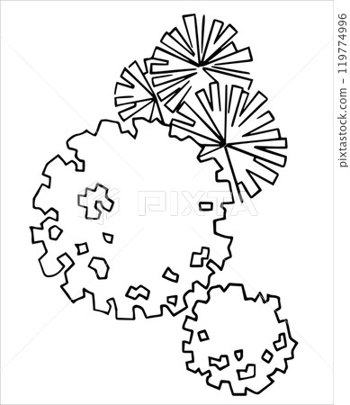 top view tree, hand drawing. architectural ink drawing, vector. top view tree, hand drawing. architectural ink drawing, vector. 119774996