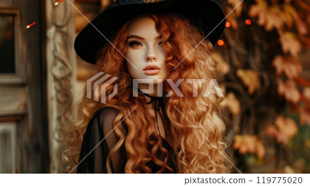 Enchanting Witch in Autumn Forest 119775020