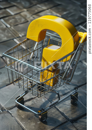 Shopping Cart with Large Yellow Question Mark Shopping Cart with Large Yellow Question Mark 119775068