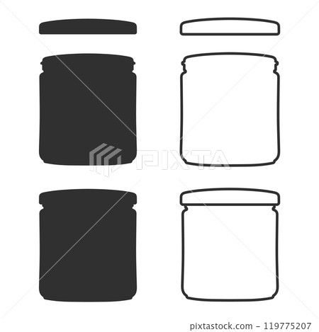Realistic glass jar silhouette shape. Glass package can icon symbol. Vector illustration image. Isolated on white background. Realistic glass jar silhouette shape. Glass package can icon symbol. Vector illustration image. Isolated on white background. 119775207
