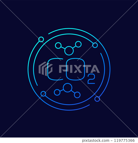 co2 molecules icon, carbon dioxide linear design 119775366