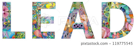 Word LEAD. It is a chemical element. Vector zentangle object for decoration Word LEAD. It is a chemical element. Vector zentangle object for decoration 119775545