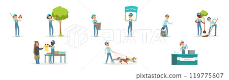 People Volunteer Character Engaged in Social Work Vector Set People Volunteer Character Engaged in Social Work Vector Set 119775807