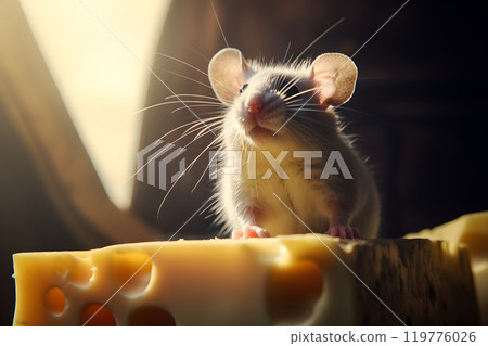 The hamster mouse gnaws and eats cheese. rodents and pests. fauna and biology 119776026