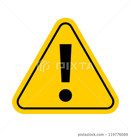 Triangular warning sign in yellow colour. Warning, precaution, attention, alert icon. Warning sign. Exclamation mark. Triangular warning sign in yellow colour. Warning, precaution, attention, alert icon. Warning sign. Exclamation mark. 119776089