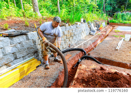 Process of assembling underground drainage pipes for outflow of rainwater stormwater 119776160
