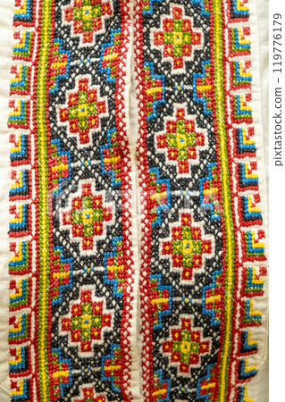 Ukrainian cross stitch. Vyshyvanka shirt. Embroidery Ukraine ornament. Ukrainian cross stitch. Vyshyvanka shirt. Embroidery Ukraine ornament. 119776179