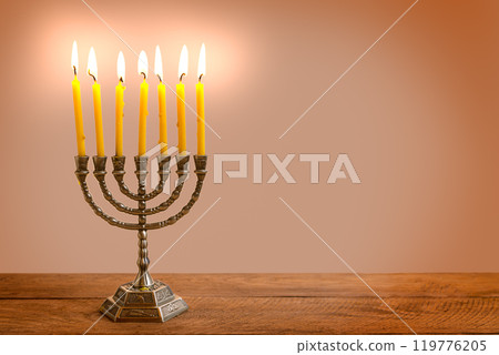 Hanukkah Menorah with burning candles 119776205