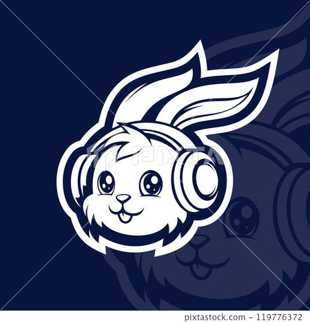Cute rabbit with headphone mascot esport logo design illustration 119776372