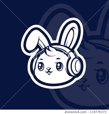 Cute rabbit with headphone mascot esport logo design 119776373