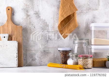 Kitchen counter top with cutting board 119776392