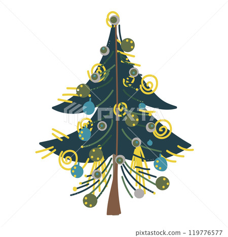 Decorated Christmas tree. Traditional winter holidays symbol. Vector design element. Decorated Christmas tree. Traditional winter holidays symbol. Vector design element. 119776577