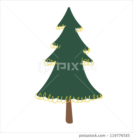 Decorated Christmas tree. Traditional winter holidays symbol. Vector design element. 119776585
