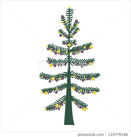 Decorated Christmas tree. Traditional winter holidays symbol. Vector design element. Decorated Christmas tree. Traditional winter holidays symbol. Vector design element. 119776586