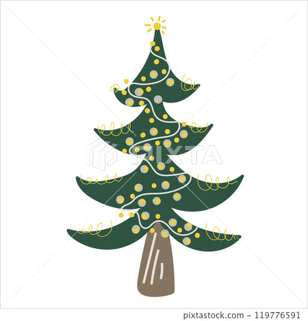 Decorated Christmas tree. Traditional winter holidays symbol. Vector design element. 119776591