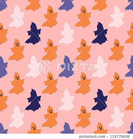 Seamless vector pattern with cute ghosts. 119776698