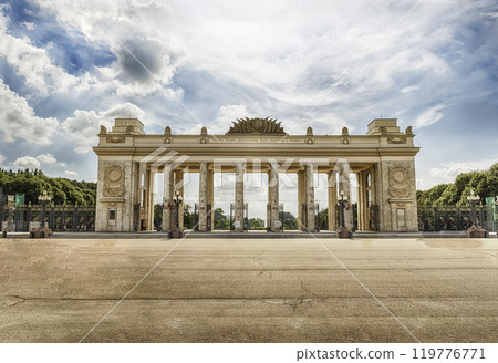 Main entrance gate of the Gorky Park, Moscow, Russia Main entrance gate of the Gorky Park, Moscow, Russia 119776771