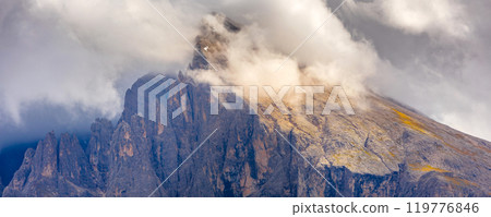 Sasso Piatto mount in Dolomites, Italy banner Sasso Piatto mount in Dolomites, Italy banner 119776846