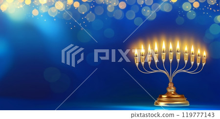 Hanukkah menorah with candles lit 119777143
