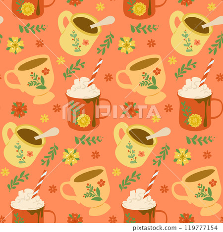 Flat pattern with various colored cups Flat pattern with various colored cups 119777154