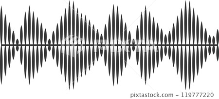 Visualizing a sound wave with varying amplitude, this minimalist image captures the essence of music and technology in a modern black and white design Visualizing a sound wave with varying amplitude, this minimalist image captures the essence of music and technology in a modern black and white design 119777220